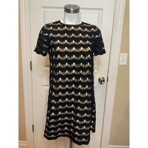 Kate Spade Black Virginia Scalloped Lace Shift Cocktail Dress, Size 0